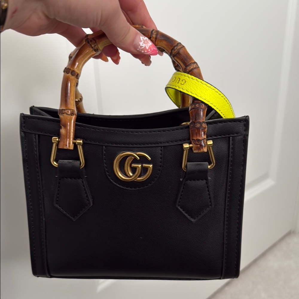 Gucci Black and Yellow Mini Bag with Bamboo Handles